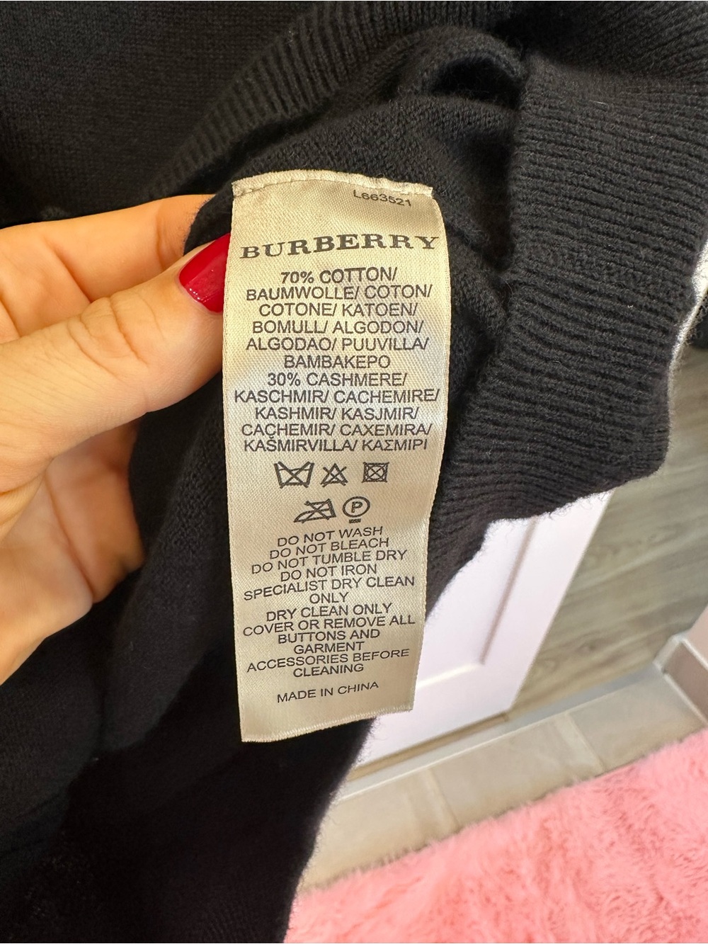 Burberry Brit Black Cotton Cashmere Cardigan w/ Check Elbow Patches Size S - Picture 6 of 8